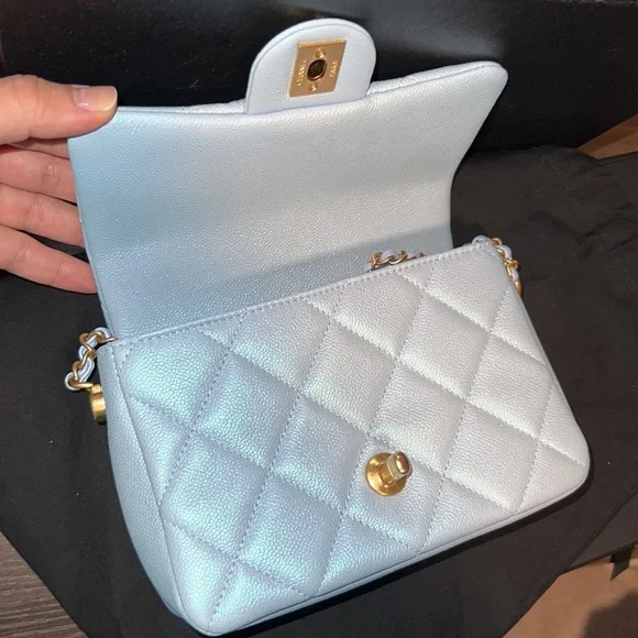 RESERVED Chanel my perfect Mini Square 21k Iridescent Light Blueadjustable chain - Picture 4 of 13